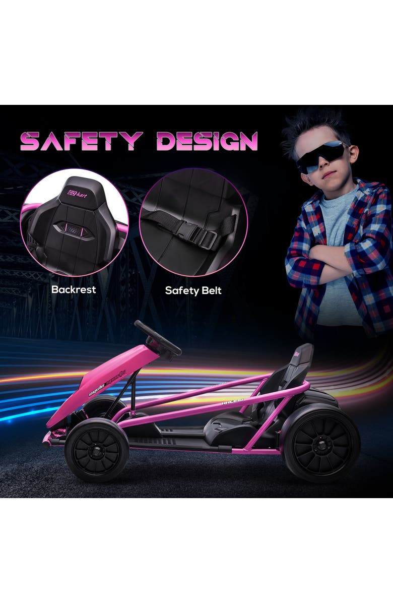 Aosom Kids Electric Go Kart, 24V, Drifting, Slow Start, Music, Horn, Safety Belt, Alternate, color, Pink