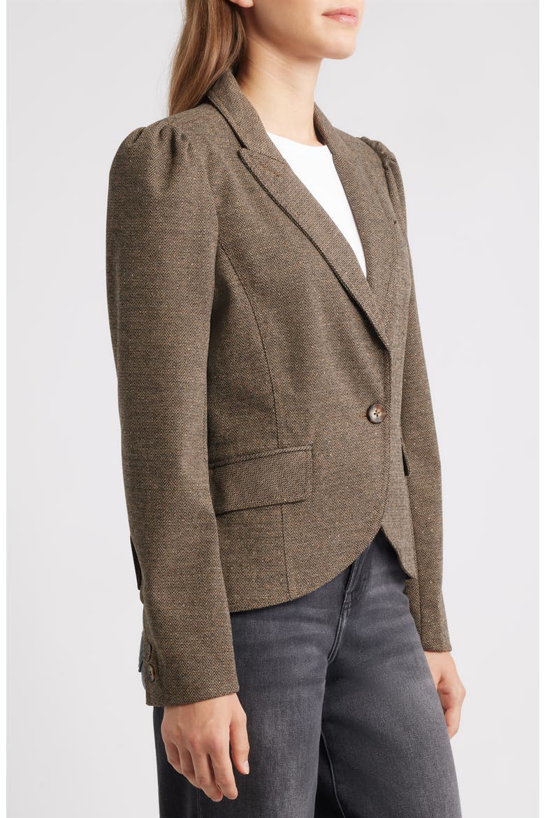 Sing Puff Shoulder Blazer, Alternate, color, MOCHA WALNUT MULTI