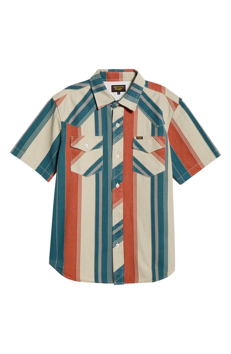 Seager Co Amarillo Stripe Short Sleeve Cotton Twill Button-Up Shirt, Main, color, El Rojo Stripe