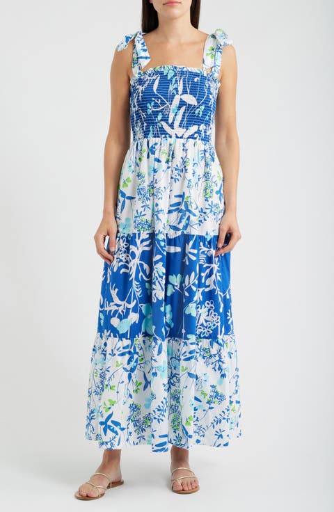 Athyn Smocked Tie Strap Maxi Dress