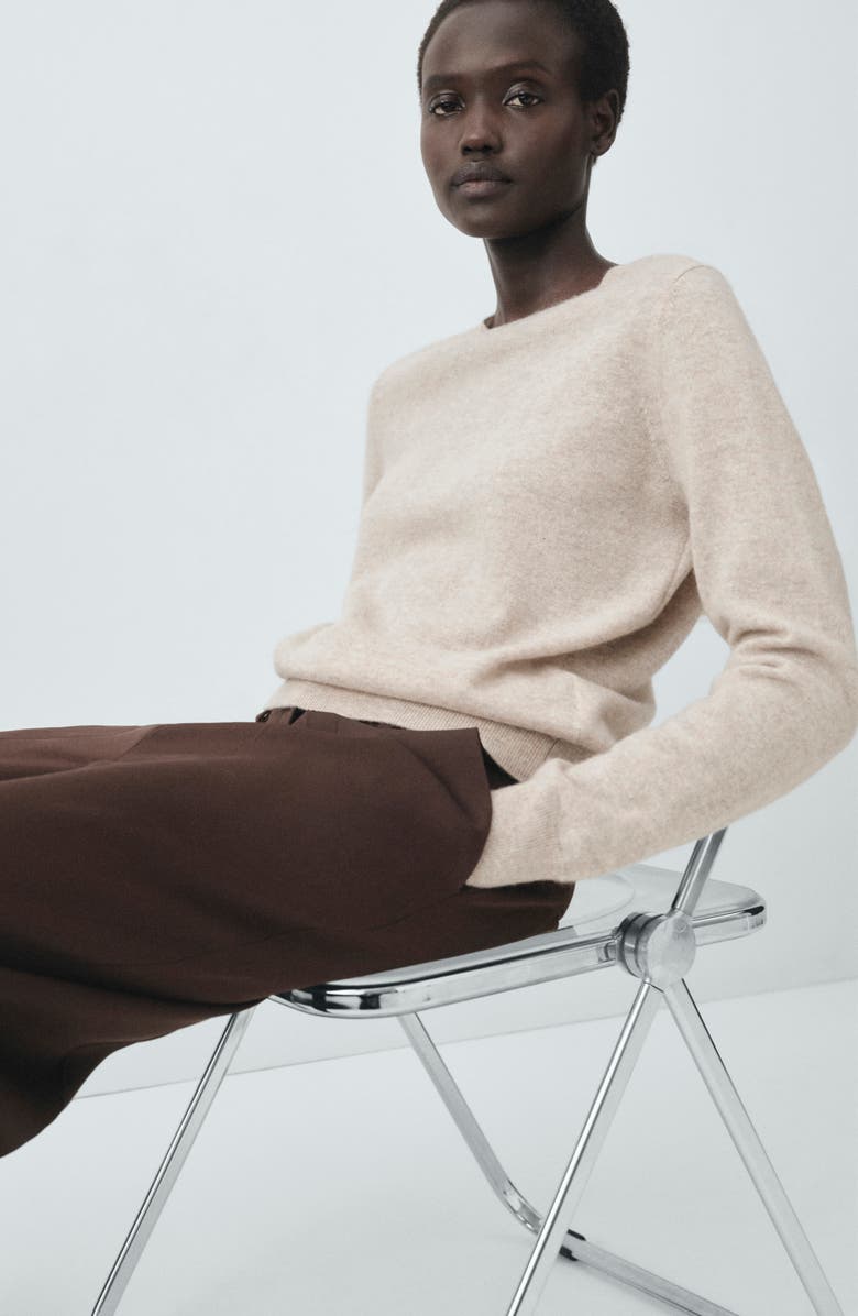 MANGO Selection Crewneck Cashmere Sweater, Alternate, color, Light Beige/ Pastel Grey