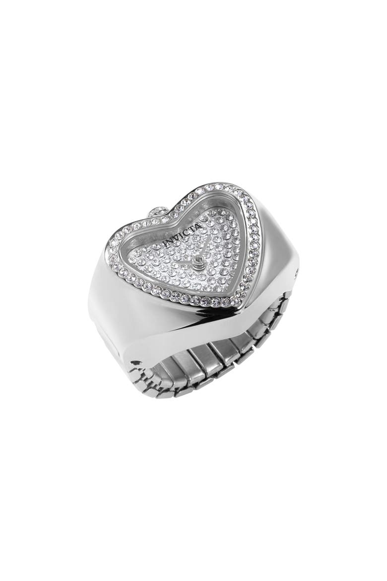 Mini Quartz Heart Ring Watch, Alternate, color, WHITE SILVER