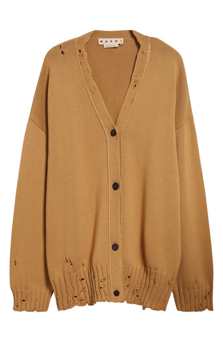 Marni Oversize Distressed Cotton Cardigan, Alternate, color, 