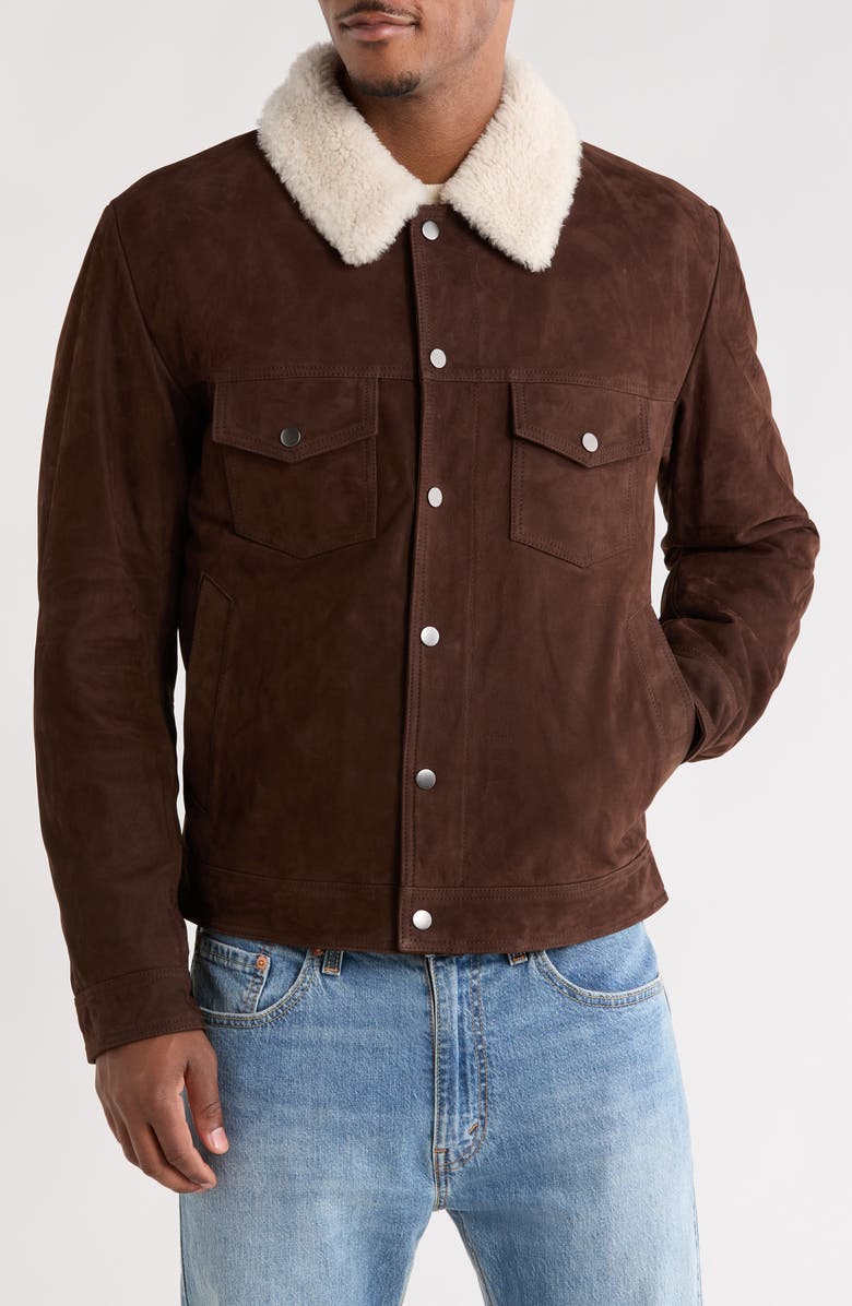 BOSS x Beckham Mordy Suede & Genuine Shearling Jacket, Alternate, color, Open Brown
