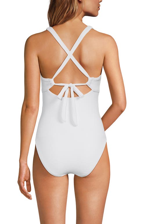 Lands' End Ribbed Knot Front One Piece Swimsuit In White Ottoman