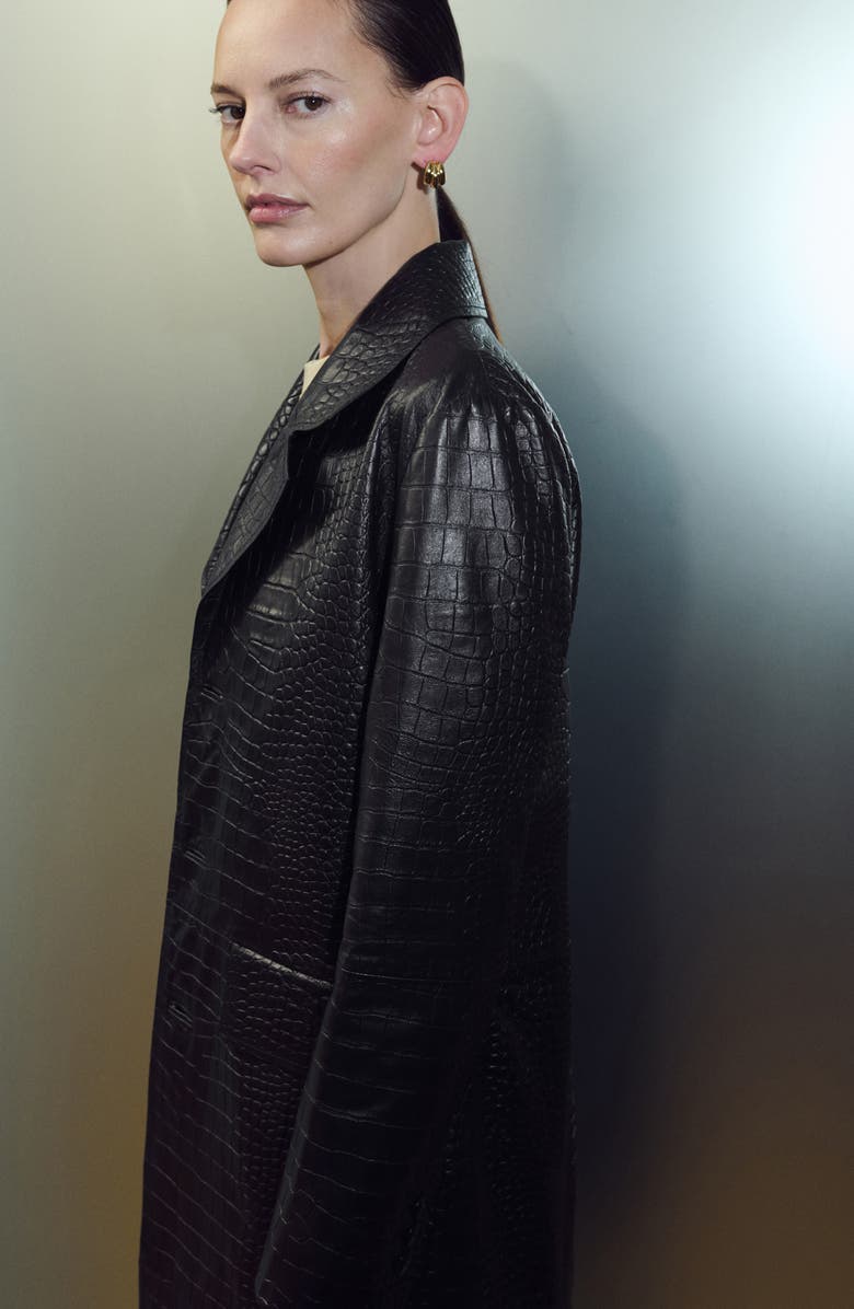 MANGO Croc Embossed Leather Coat, Alternate, color, 