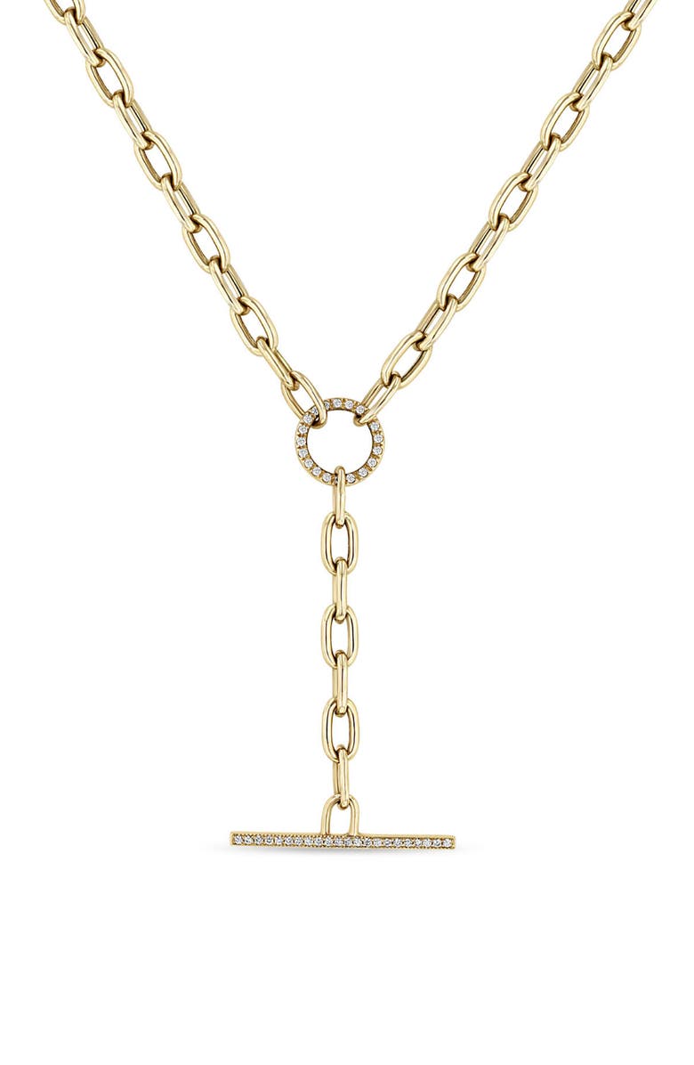 Zoë Chicco Medium Square Oval Chain with Pave Diamond Link Necklace, Main, color,
