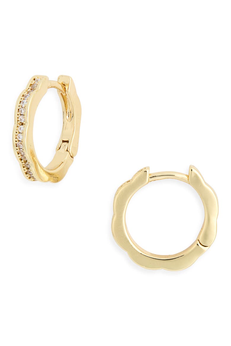 Cubic Zirconia Floral Huggie Hoop Earrings, Main, color, CLEAR- GOLD