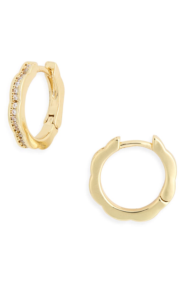 NORDSTROM RACK Cubic Zirconia Floral Huggie Hoop Earrings, Main, color, Clear- Gold