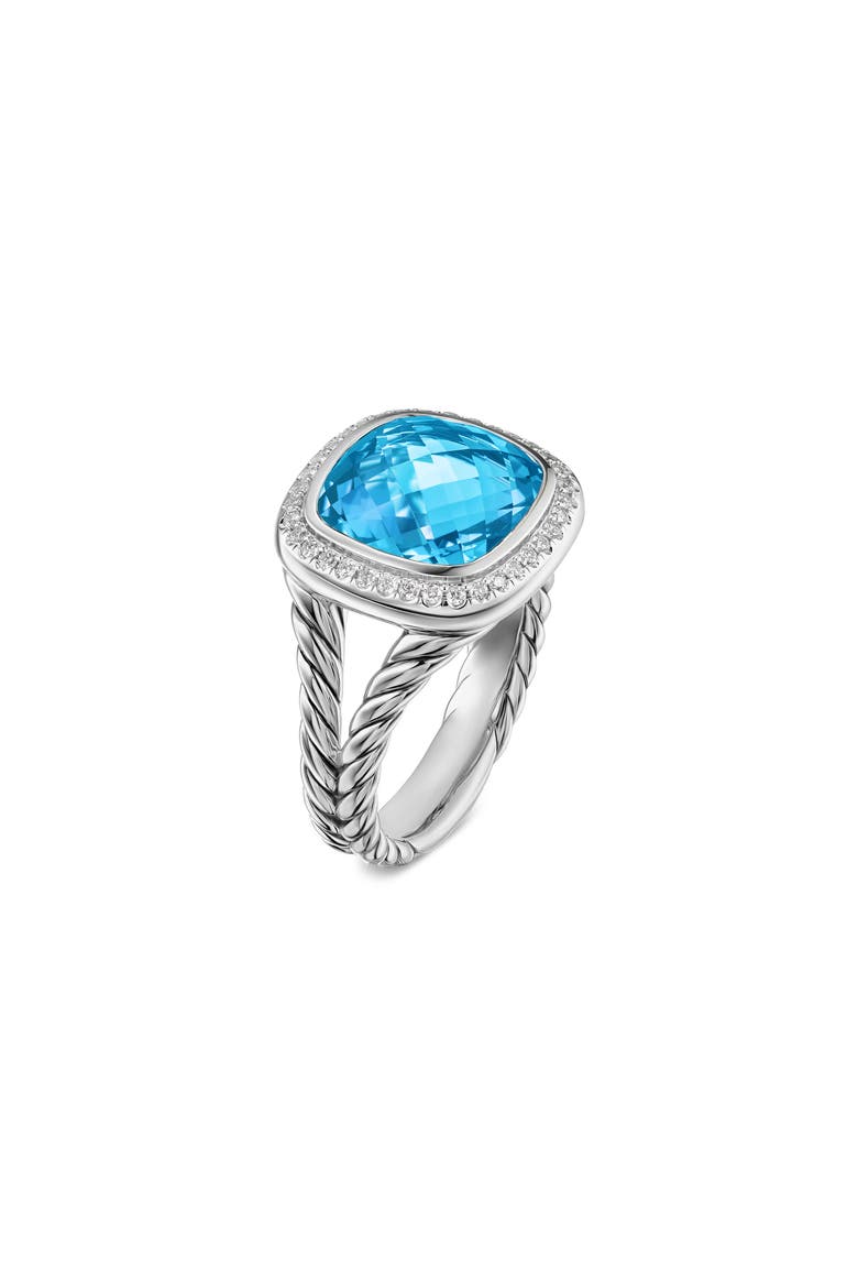 Albion® Ring in Sterling Silver with Blue Topaz & Diamonds, 11mm, Alternate, color, BLUE TOPAZ