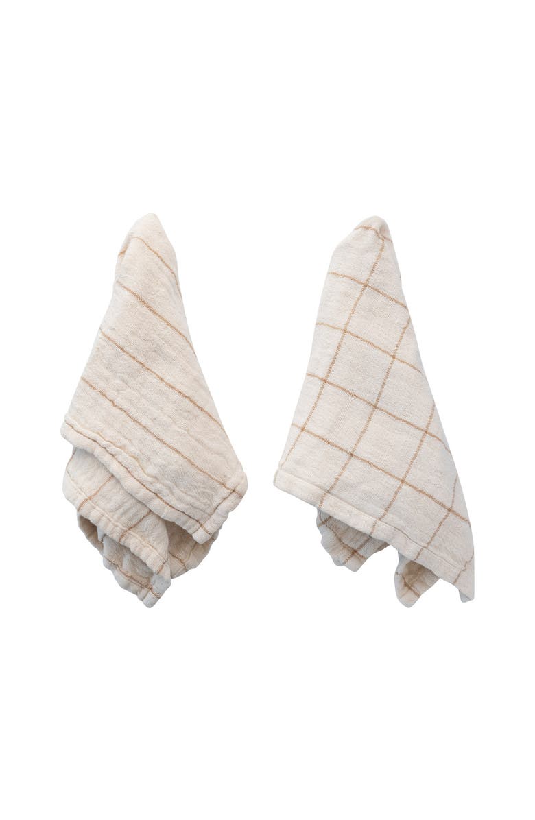 Storied Home Square Double Cotton Patterned Napkins, Cream and Taupe, Set of 4, Main, color, Cream