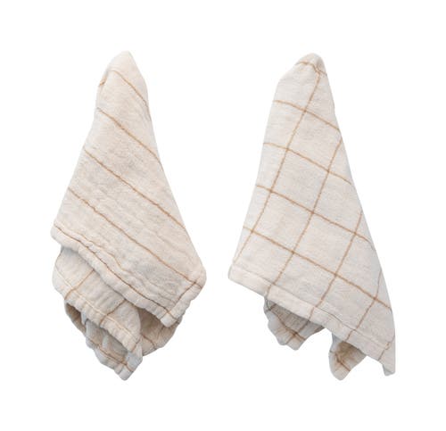 Storied Home Square Double Cotton Patterned Napkins, Cream And Taupe, Set Of 4 In Multi