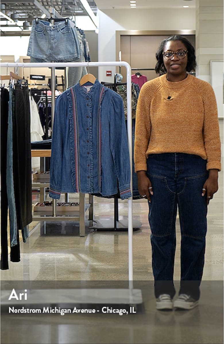 Isla Embroidered Stripe Denim Button-Up Shirt, sales video thumbnail