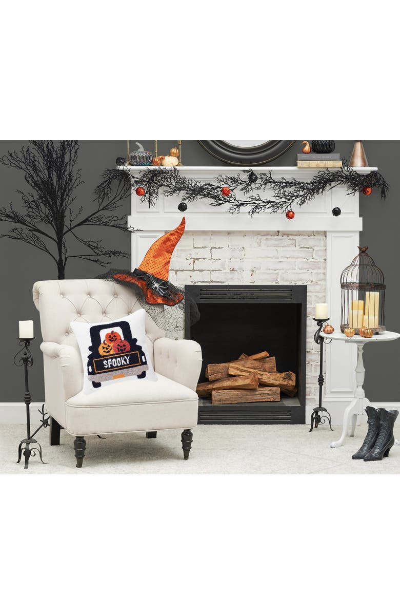 C&F Home Pumpkin Truck Happy Halloween Hooked Throw Pillow, 3" x 18", Alternate, color, White