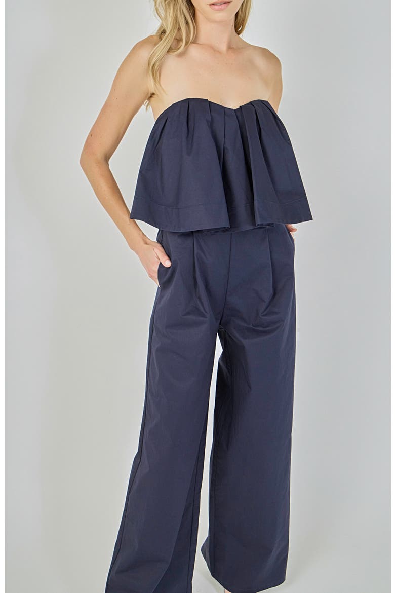 Strapless Pintuck Wide Leg Jumpsuit, Alternate, color, NAVY