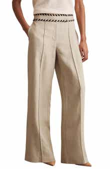 Reiss Fawn Whipstitch Wide Leg Linen Pants