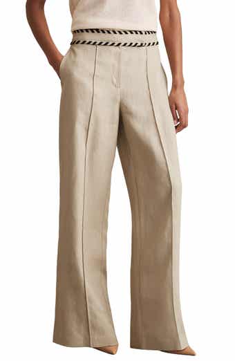 Reiss Fawn Whipstitch Wide Leg Linen Pants