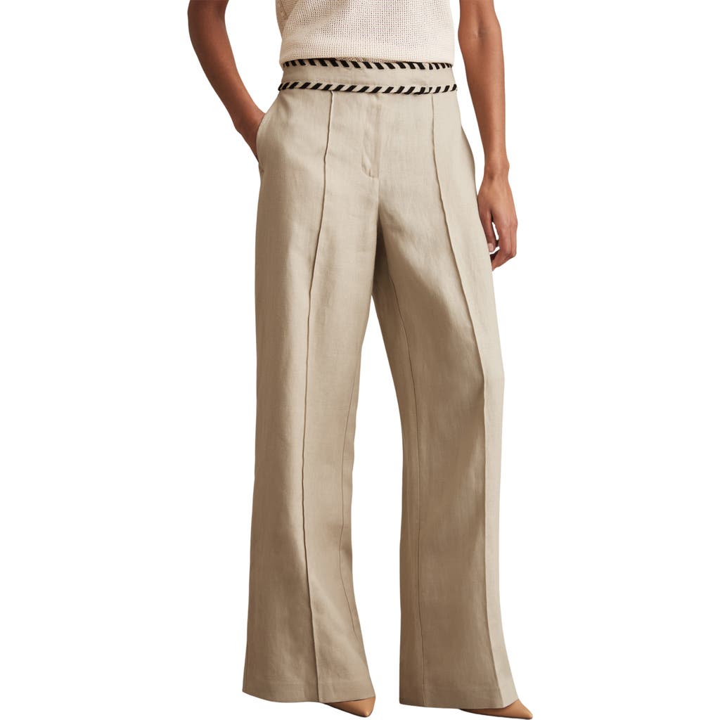 Reiss Fawn High-rise Whipstitch Linen Trousers In Neutral