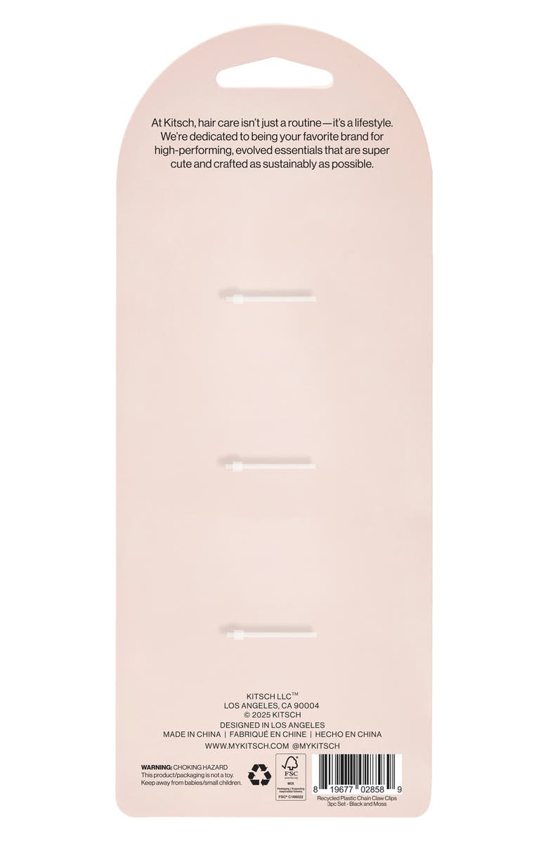 Kitsch 3-Pack Assorted Chain Claw Clips, Alternate, color, Black & Moss