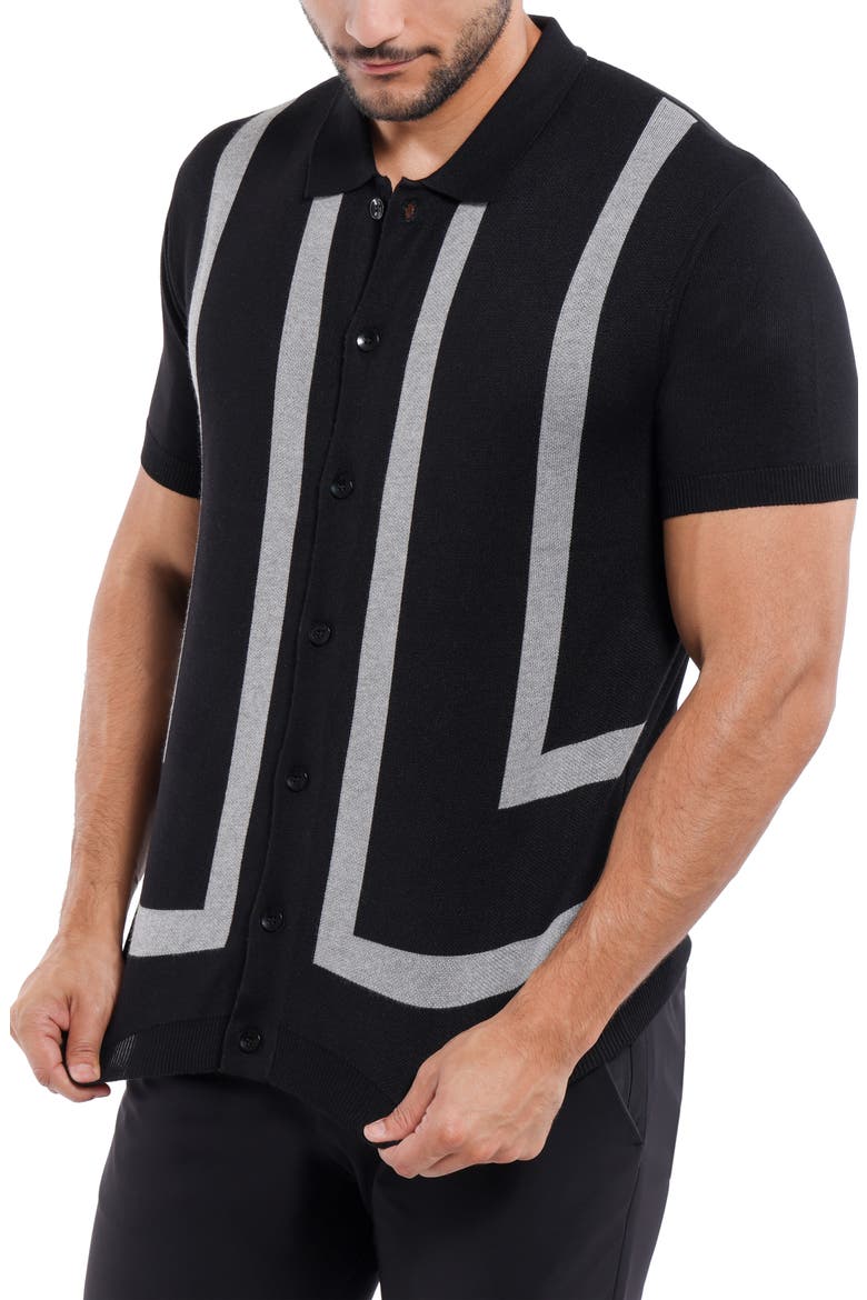 Jacquard Polo Sweater, Main, color, BLACK/ HEATHER GREY