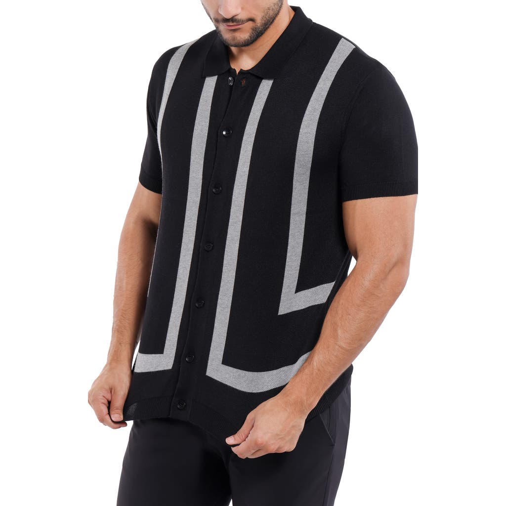 Shop Spring + Mercer Jacquard Polo Sweater In Black/heather Grey