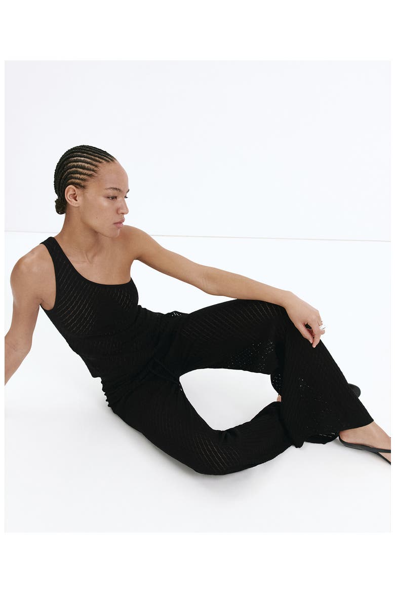 Asymmetrical Open Knit One-Shoulder Top, Alternate, color, BLACK