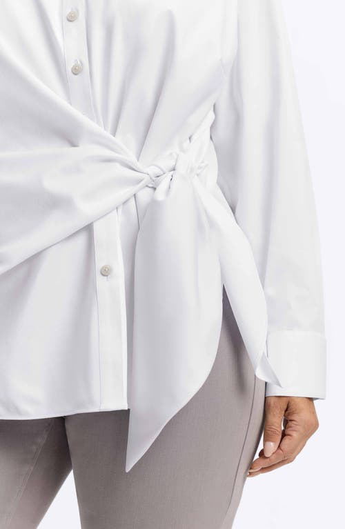 Foxcroft Sabine Side Tie Button-up Shirt In White