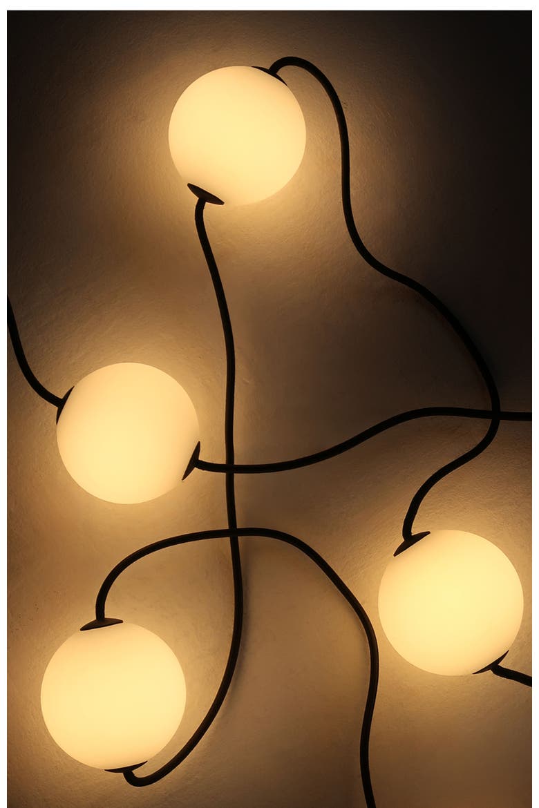 30 ft, 10‑light Plug‑In Water‑Resistant LED Outdoor String Lights, White Frosted Plastic Orb Patented Design, Alternate, color, Classic Black | 10 Bulbs