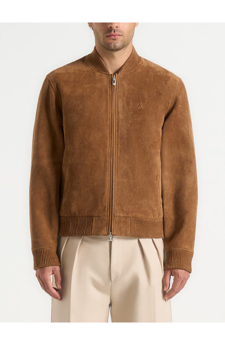 Manière De Voir Arsene Suede Bomber Jacket, Alternate, color, Fawn