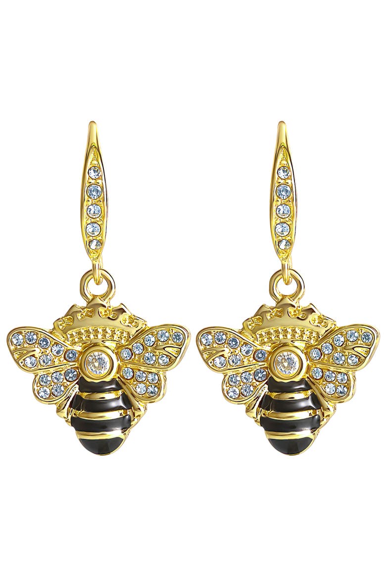 Rhinestone and Black Enamel Bee Earrings for Women, Gold-Tone, Alternate, color, Gold-Tone