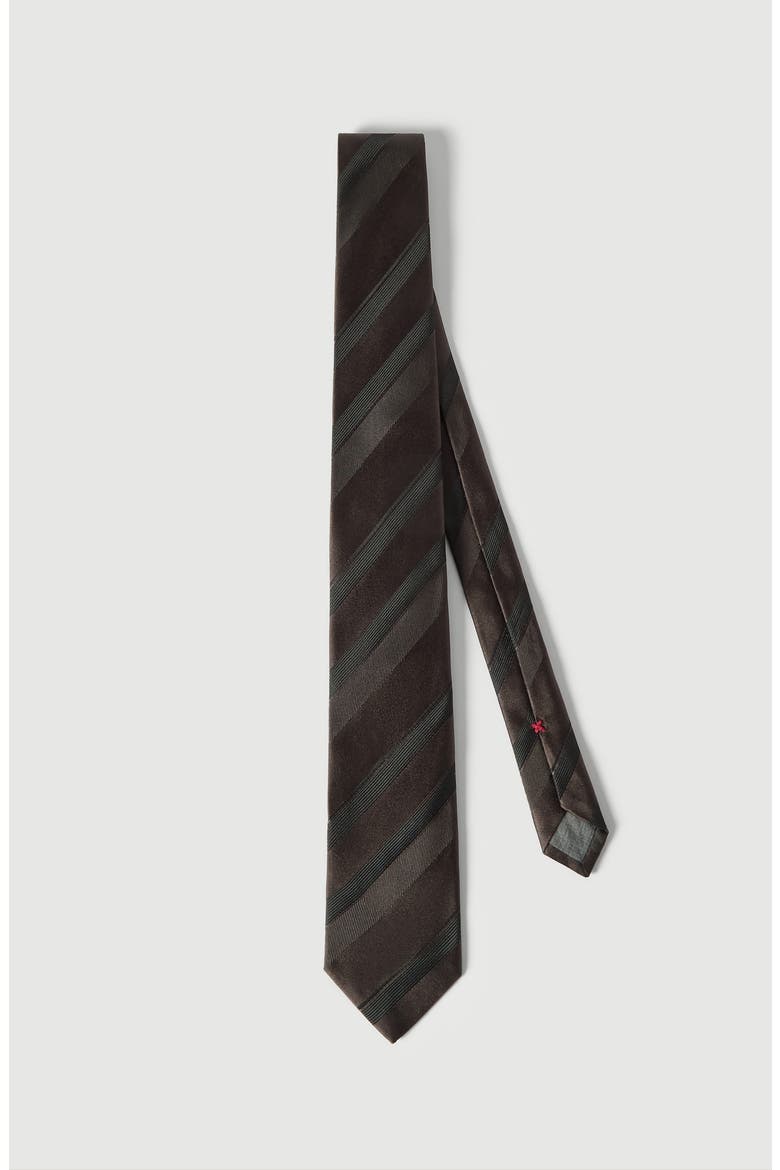 Regimental stripe silk tie, Main, color, Pine Cone Brown