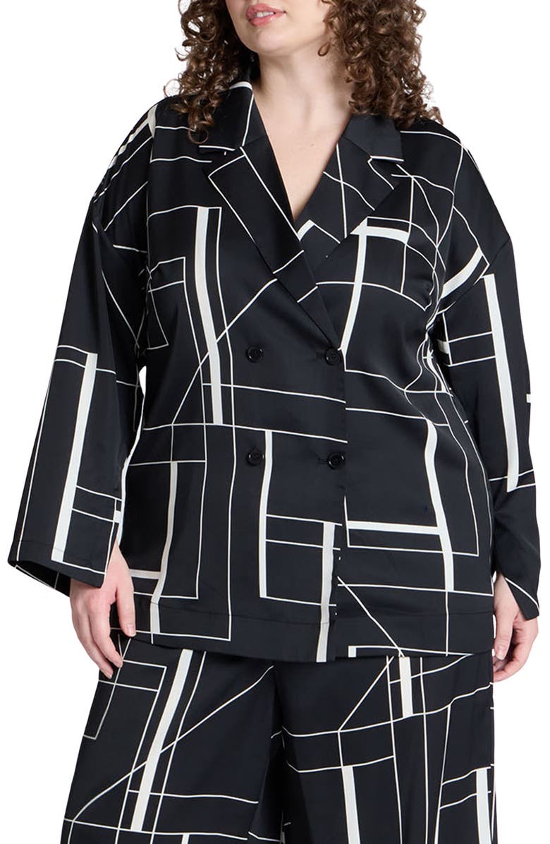 ELOQUII Satin Double Breasted Button-Up Shirt, Main, color, 