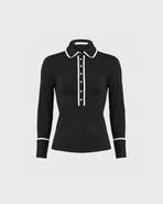 Anne Fontaine Women's Shirt  Faustine Black Designer Long Sleeve Shirt In Cotton Poplin With Pointed Collar