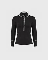 Anne Fontaine Women's Shirt  Faustine Black Designer Long Sleeve Shirt In Cotton Poplin With Pointed Collar