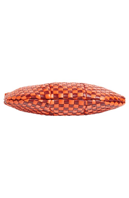 Shop Clare V . Petit Moyen Woven Leather Messenger Bag In Bright Poppy & Bordeaux Woven