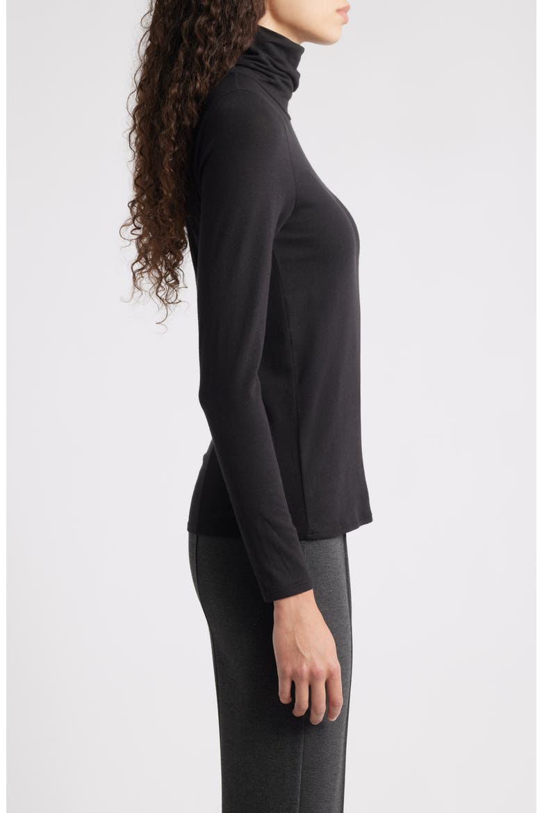 Turtleneck Stretch Organic Cotton Blend Top, Alternate, color, BLACK