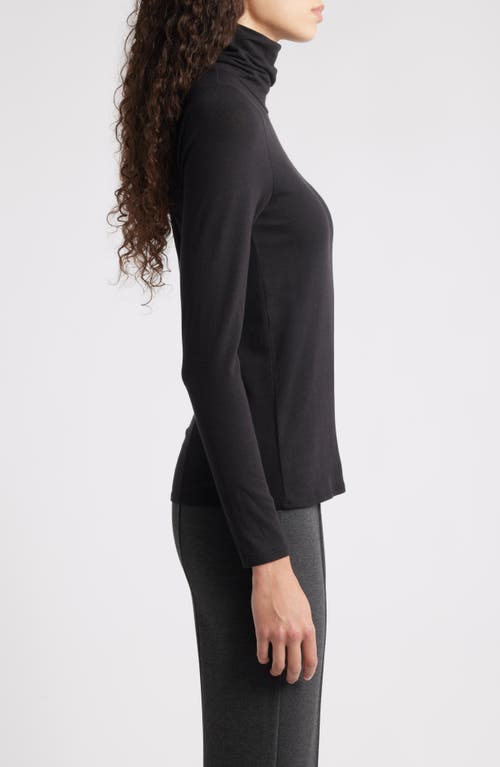 Eileen Fisher Turtleneck Stretch Organic Cotton Blend Top In Black