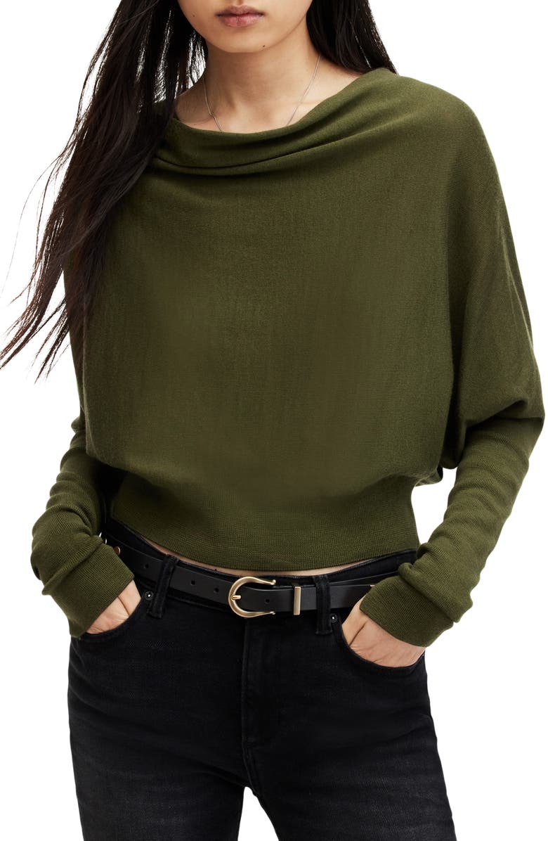 AllSaints Ridley Merino Wool Cowl Neck Sweater, Main, color, Forest Green