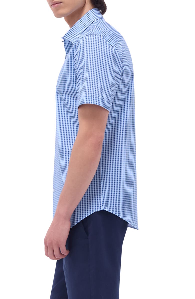 Bugatchi Miles OoohCotton<sup>®</sup> Gingham Short Sleeve Button-Up Shirt, Alternate, color, Classic Blue