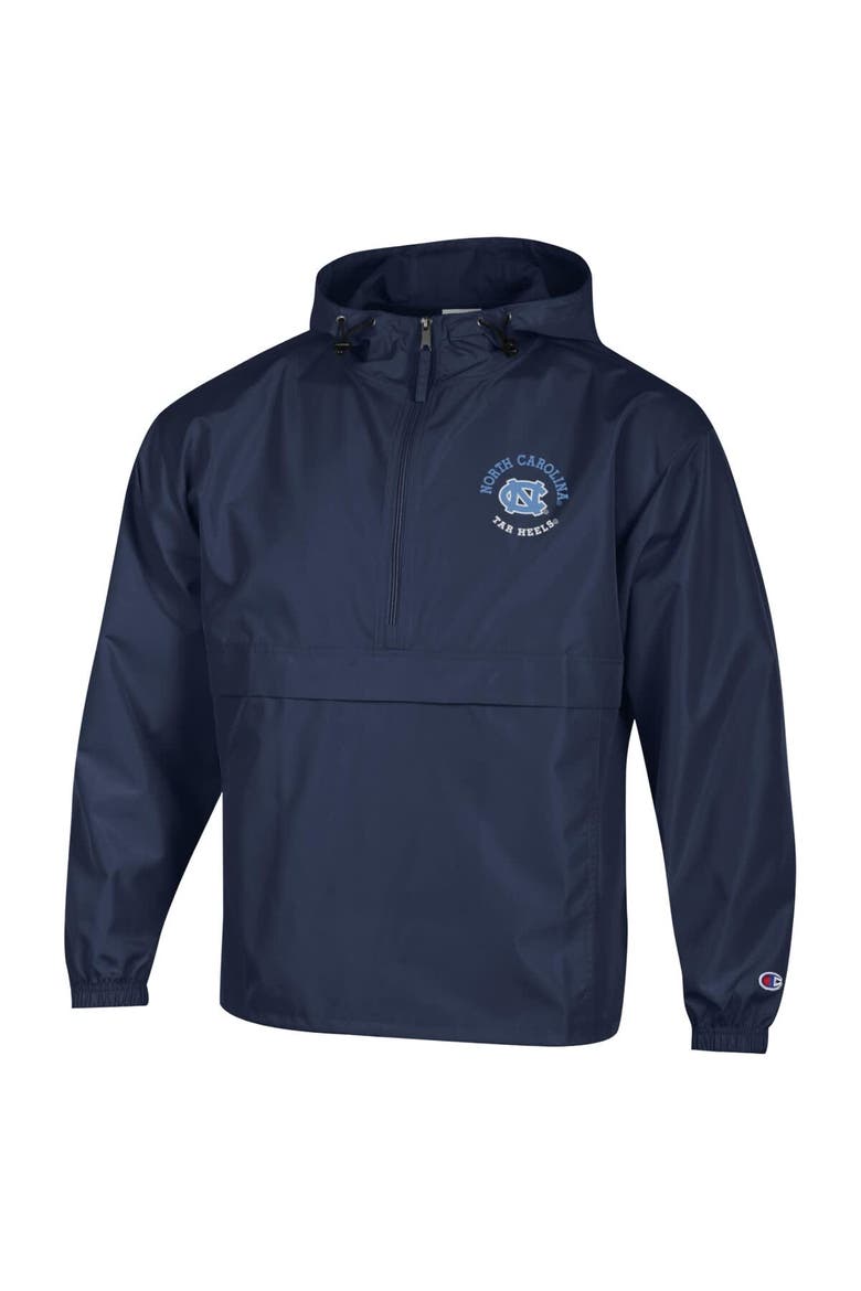 Men's Champion  Navy North Carolina Tar Heels Packable Hooded Windbreaker Half-Zip Jacket, Alternate, color, Navy