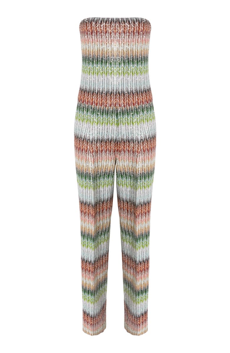 Missoni Long Bustier Jumpsuit In Gradient Zigzag Knit With Sequins, Alternate, color, Multicoloured