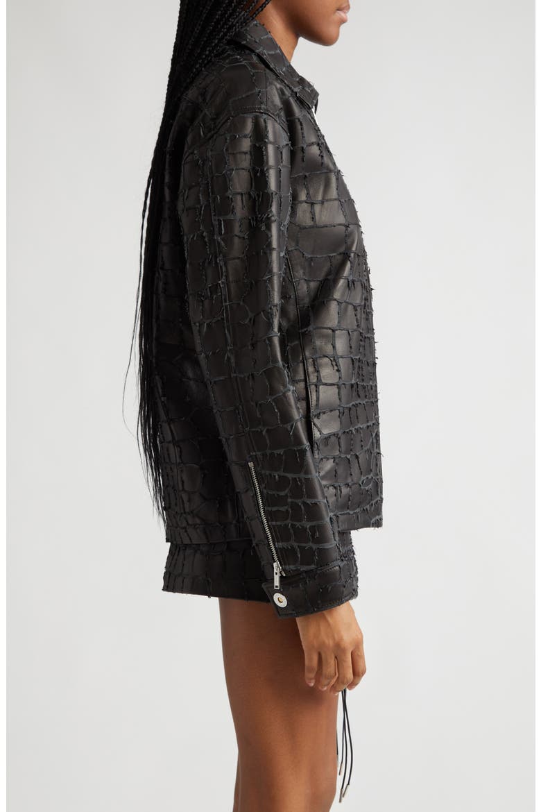 Snakeskin Etched Lambskin Leather Jacket, Alternate, color, BLACK