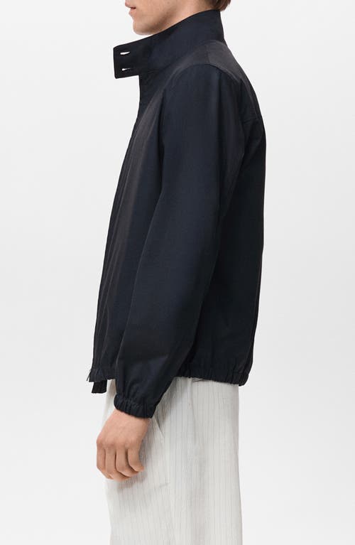 Mango Stand Collar Cotton Zip Jacket In Blue