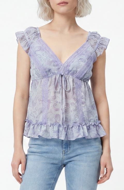 Honey Paisley Lace Trim Peplum Top