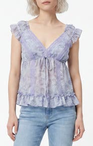 BY DESIGN Honey Paisley Lace Trim Peplum Top