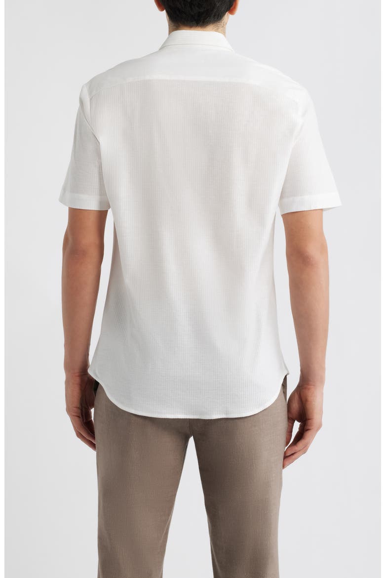 Textured Stripe Short Sleeve Knit Cotton Button-Up Shirt, Alternate, color, SOLID WHITE