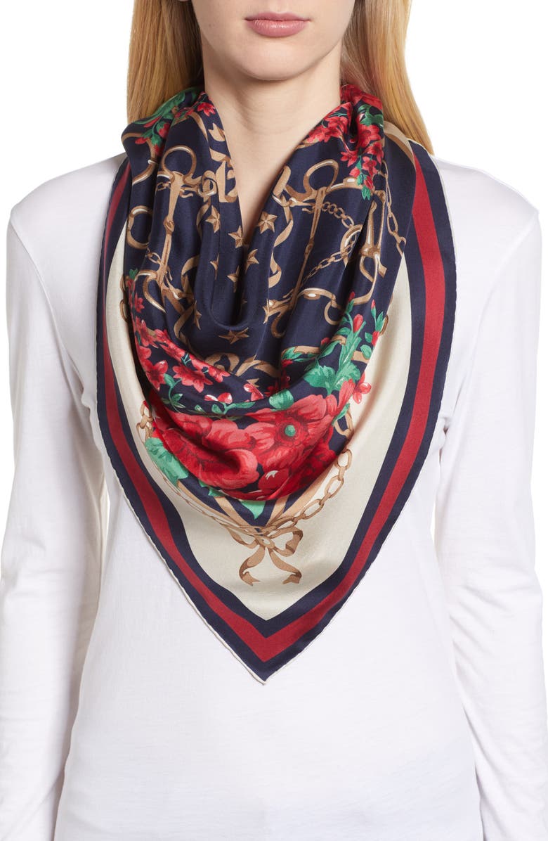 Gucci Rose Chain Foulard Silk Twill Scarf, Alternate, color, 