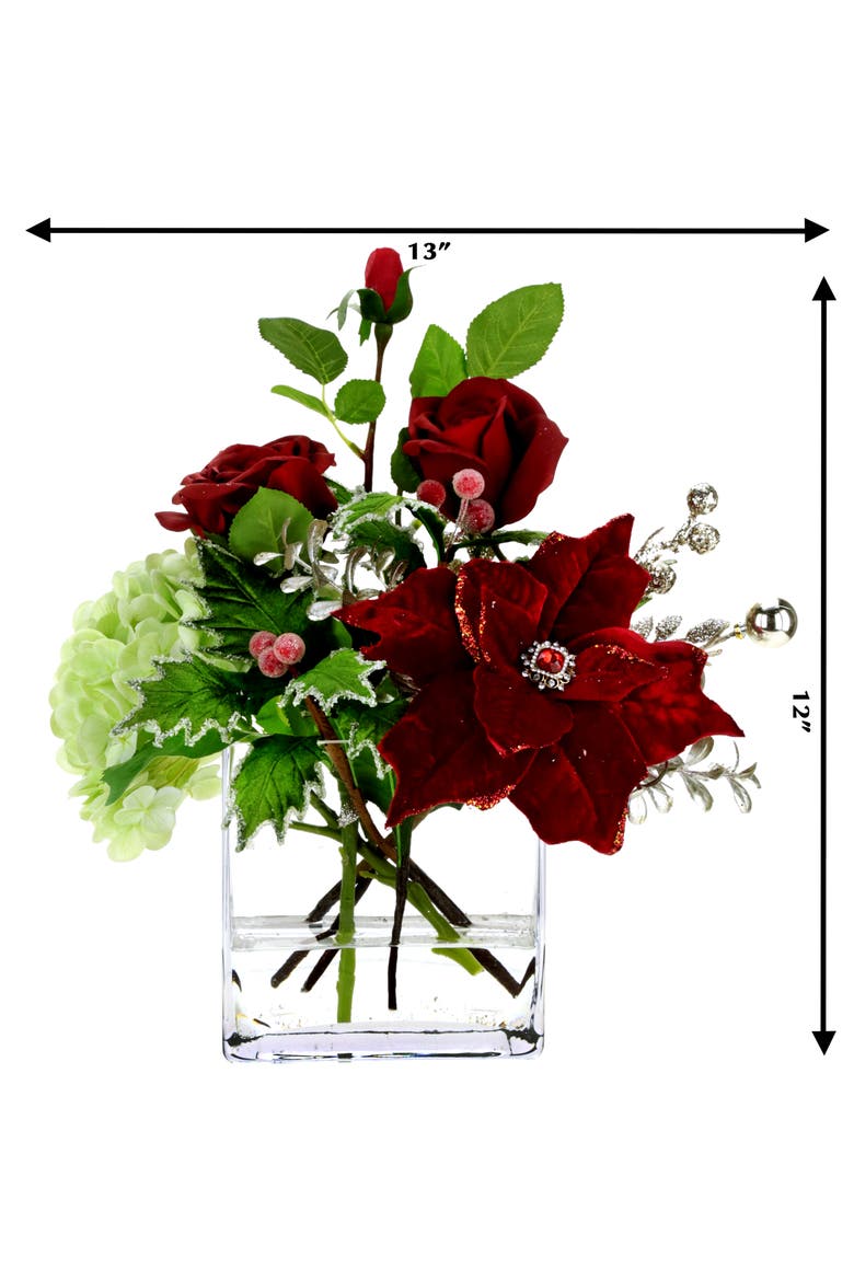 Rose Hydrangea Poinsettia Vase, Alternate, color, Deep Red