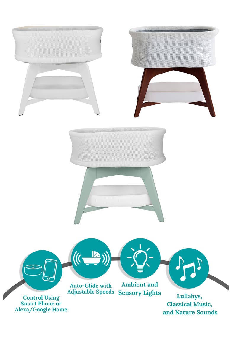 TrüBliss™ Evi Smart Bassinet, Alternate, color, WHITE ON MINT