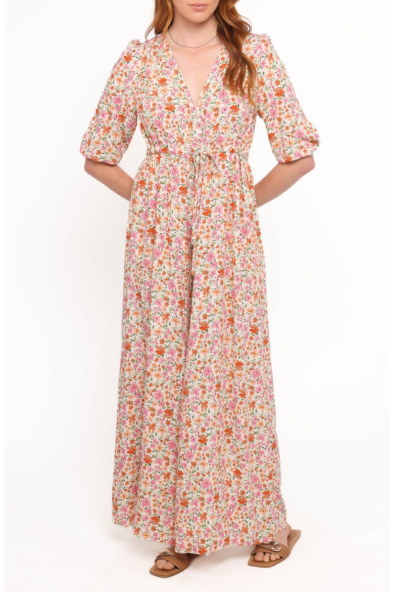Kelda Floral Print Wide Leg Jumpsuit, Main, color, BEIGE